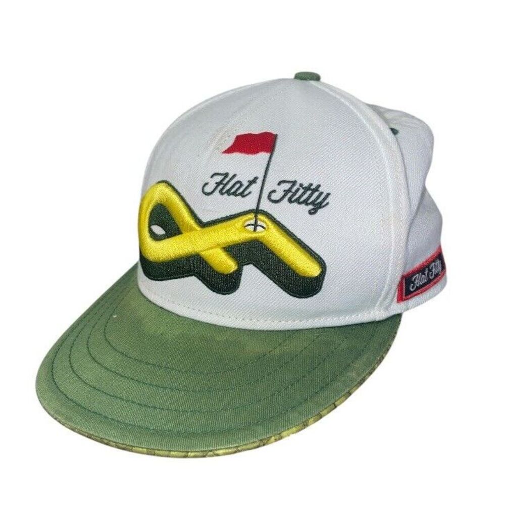 Flat‎ Fitty SnapBack Hat Golf Masters Augusta Adjustable White Green